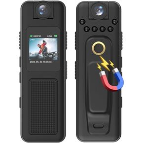 1080P Body Camera with dio and Video Recording Wearable Body Cam Mini Webcam 180° Rotatable Lens IR Night Vision with Magnetic Back Clip for Law Enforent Delivery Traveling Outdoor