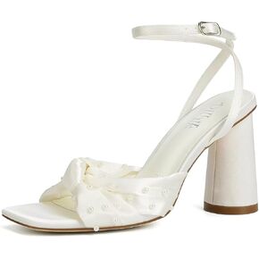 Pearl Wedding Shoes for Bride Block Heel Bridal Shoes Open Toe Wedding Heels Bow Knot Heeled Sandals