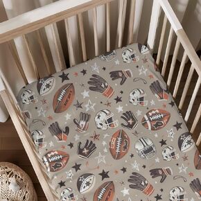 Baseball Sports Theme Pattern Baby Sheets for Crib, Unisex Baseball Gloves Hats Nursery Fitted Bed Sheet for Boys Girls Standard Crib and Toddler Mattress-28x52