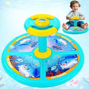 Sit and Spin for Toy Toddlers, 360°Spinning Seat for Boys Girls 3 4 5 6 Years Old, Extra Large with Music & LED Lights, Stocking Stuffers Kids Birthday Interactive Sensory Gifts Carousel Ocean