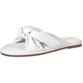 PIZZ ANNU Women's Camila Knotted Slide Sandals with Memory Foam, Comfortable Leather Slip-On Dressy Flat Sandals for Summer & Beach