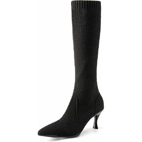 Women's Kitten Low Heel Minimalist Knit Pointed Toe High Boots Cosy Collection