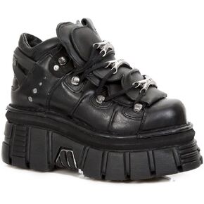 New Rock 106 S29 Women's Goth Punk Black Metallic Platform Ankle Boots