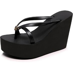 Women's Elastic Lace-Up Slip On Platform Wedge Flip Flop Fashion Round Peep Toe Non-Slip Platform Heighten Clip Toe Flip Flop Summer Leisure Vacation Beach Sandals