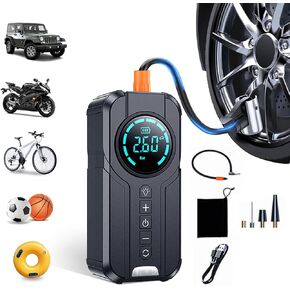 Tire Inflator Portable Air Pump for Car,Tire Compressor Portable for Car 180 PSI, Electric Air Inflatable Pump 12V with Tire Pressure Gauge,Auto Electric Air Compressor for Car,Bicycle,Balls
