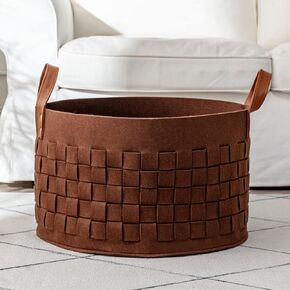 Blanket Basket, BOLDMONKEY 20"x 20"x13" XXLarge Woven Felt Laundry Baskets with Handle Nursery Storage Living Room Round for Toy, Clothes, Kids, Bedroom(Khaki)