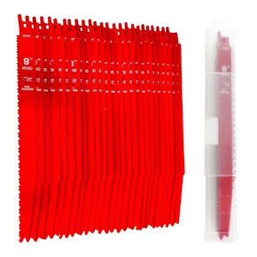 2025 Upgraded 25 Pack 9 Inch 6/12 Tpi Bi-Metal Auto Dismantling Saw Blade - Non-Stick Coated Reciprocating Saw Blades Cutting Nail-Embedded Wood Trees Garden Pruning with Organizer Case - Red
