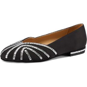 Womens Rhinestone Round-Toe Ballet Flat Slip-On Shoes - Non-Slip, Comfortable, Low-Heel Flat Shoes