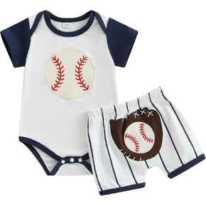 Newborn Infant Baby Boy Baseball Clothes Short Sleeve Romper Bodysuit T-Shirt Tops Shorts Set Sports Summer Outfits