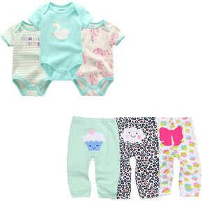 Kiddiezoom Baby Boys' 9-Piece Bodysuits Short-Sleeve and Pants Set