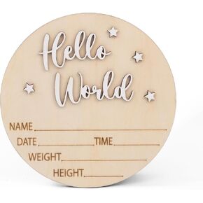 Hello World Wooden Baby Birth Announcement Sign – Star Design Name Plaque with 3D Lettering – Baby Stats Board for Newborn Photo Prop or Nursery Display
