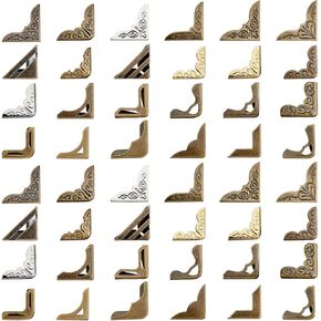 48 Pcs Metal Book Corners Protectors Guard,Vintage Iron Triangle Corner Cover witg Carved Decorative,Triangle Book Edge Cover Guard,for Protecting Photo,Album,Notebook and Scrapbook Corners