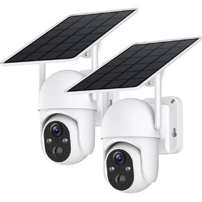 SEHMUA 2K Solar Security Cameras Wireless Outdoor, Low-Light Color Night Vision, 360° Live View, 2-Way Talk, PIR Motion Sensor, 2.4GHz Wi-Fi, White, 2 Pack