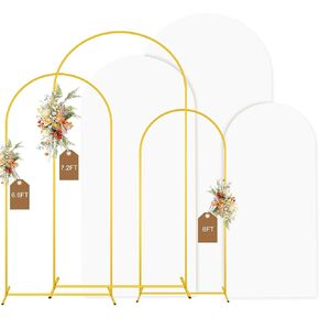 MODFUNS Arch Backdrop Stand and Cover Set of 3 Gold Wedding Arch Stand 6&6.6&7.2ft Beige Arches Cover Chiara Backdrop Stand for Party Birthday Banquet Wedding Arched Frame