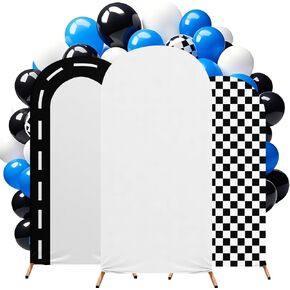 مجموعة غطاء خلفية Fast Party Arch Arch مجموعة من 3 أسواق للسباق يغطي SPANDEX BACKDROP Stand 4ft ، 5 أقدام ، 6 أقدام لحضور حفل زفاف عيد ميلاد الحفل الفتاة ديكور (أسود)