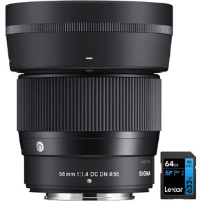 Sigma 351975 56mm F1.4 DC DN Contemporary Lens for FUJIFILM X Bundle with Lexar Professional 633x 64GB UHS-1 Class 10 SDXC Memory Card