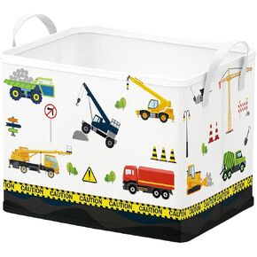 Runtoo Construction Cars Nursery Decor Baby Basket Truck Excavator Cars Baby Shower Decorations Boys Gift Basket Toddler Toy Box Laundry Hamper Closet Storage Bins