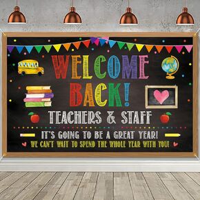 Welcome Back Backdrop Banner Back to School Backdrop Decoration First Day of School Banner Teachers and Staff Classroom Office Party Background Decoration Photo Booth Props