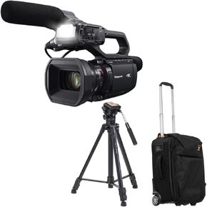 Panasonic HC-X2100 4K Camcorder, Bundle with 3-Section Aluminum Video Tripod and Roller Bag