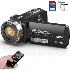Camcorder Video Camera 4K Ultra 48MP Vlogging Camera for YouTube 18X Digital Zoom Camcorder Recorder 3.0" LCD Touch Screen IR Night Vision with Remote Control, 32GB SD Card, 2 Batteries