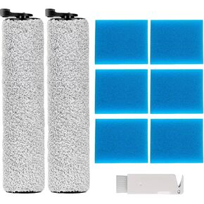 Replacement Accessories Kit Compatible with Tineco iFloor 2 Vacuum Cleaner, Include 2 Roller Brush, 6 Pre-Filter Foam