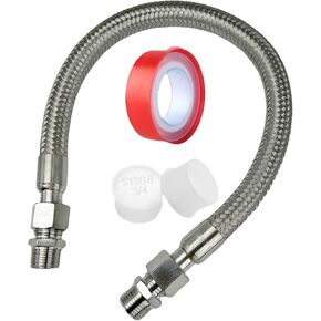 Industrial Grade Compressor Jumper Hose, 1/2 Inch NPT Male 20 Inches, 450 PSI & 750°F, Stainless Steel Flexible Metal Air Hose with Swivel Fittings, Includes Two 1/2 Inch NPT Male Adapters