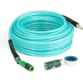 Yolass Air Compressor Hose 1/4"x 100 ft Bule Transparent Flexible Reinforced Polyurethane (pu) Air Hose with 1/4" 360 Swivel Coupler and Plug Fitting,Bend Limiter