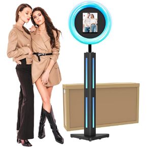 JIYANG Portable Photo Booth Compatible with Ipad 12.9in 11in 10.9in 10.2in, Photo Booth Machine with Software APP Control,Music Sync,Free Custom Logo,Flight Case,for Parties,Wedding,Events(White)