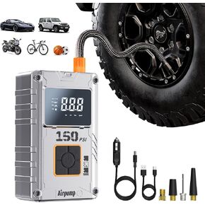 Tire Inflator Portable Air Compressor, 150 PSI Portable Cordless Mini Air Pump for Car Tires with Digital Pressure Gauge, 3X Faster Portable Tire Inflator for Car, Motorcycle, Bicycle and Ball