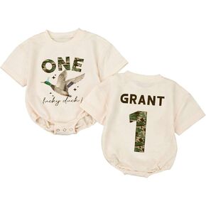 Personalized One Lucky Duck Birthday Outfit, 1st Birthday Boy Bubble Romper, First Bday Outfit Boy