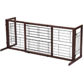 COZIWOW Dog Gate Indoor, 60 Inches Wooden Adjustable Pet Fence for Doorways No Drilling Required, Extra Wide Sliding Puppy Barrier for Stairs, Ideal for Indoor Use to Deter Dogs/Pets-Brown