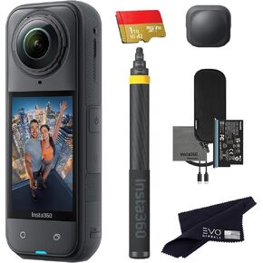 Insta360 X5 Extended Selfie Stick Drone View Bundle ((3m/9.8ft))-8K Waterproof 360 Action Camera with 1/1.28" 48MP Sensors, 8K 360 HDR Video|Bundle Includes 3m Selfie Stick, Lens Cap (256GB)
