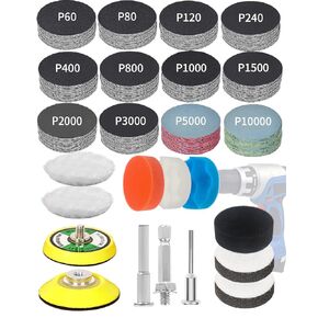 2 Inch Sanding Discs Drill Polishing Kit, 193PCS Car Headlight Restoration Kit, Hook & Loop Wet Dry Buffing Pads for Rotary Tools, Dremel Sanding Bits Attachment for Aluminum Resin Metal Glass
