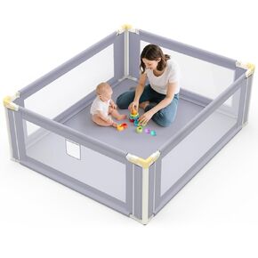 Omzer Baby Playpen 71x59inch: Large Adjustable Height Playpen for Babies and Toddlers - Indoor Safety Baby Fence with Soft Breathable Mesh - Play Pen for Babies 6-12 Months with Child Lock