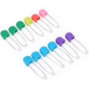 Diaper Pins Baby, Assorted Color Safety Locking Cloth Clamp/Holder & Fasteners Nappy Sewing Knitting Fabric 12pcs 3 Holder with Closures for Crafts Newborn (6 Colorful Bread pins)
