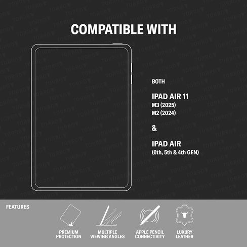 حافظة TORRO متوافقة مع iPad Air 5 / Air 4 - غطاء جلد أصلي iPad Air 2022/2020 مع وظيفة الحامل، واتصال قلم Apple ووظيفة النوم (بني داكن) in Saudi Arabia