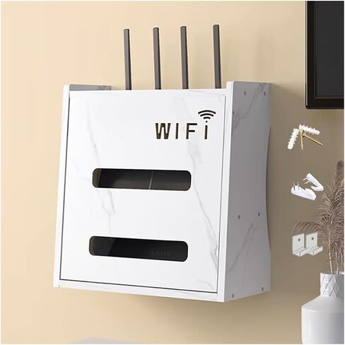 Router Storage Box，WiFi Router Storage Box, Wireless WiFi Storage Box,TV Set-top Box Blocking Artifact,Wall Mount Living Room TV Wall Storage Rack,Cable Organizer Box(White) in Saudi Arabia