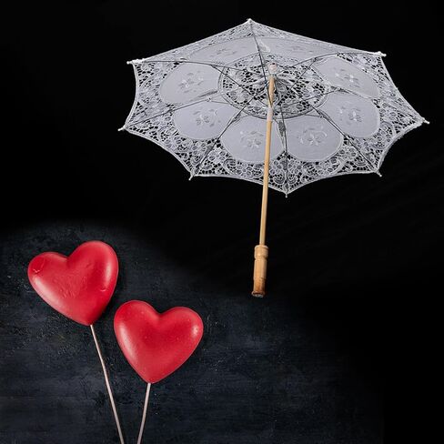 Lace Umbrella, Handmade Lace Embroidery Parasol Wedding Bride Photography Umbrella Decoration Parasol for Party Supplies (Large Size(21x15in)) in Kuwait