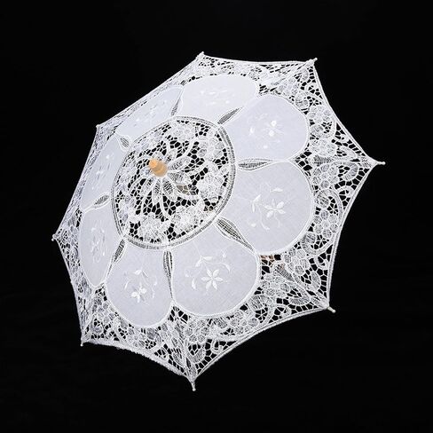 Lace Umbrella, Handmade Lace Embroidery Parasol Wedding Bride Photography Umbrella Decoration Parasol for Party Supplies (Large Size(21x15in)) in Kuwait