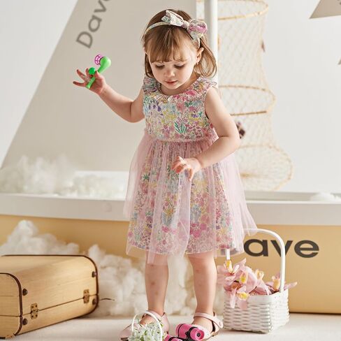 DAVE&BELLA Toddler Girls Tutu Dress, Tulle Ruffled Sleeveless Princess Dresses Summer Flower Sundress Wedding Birthday Party in Kuwait