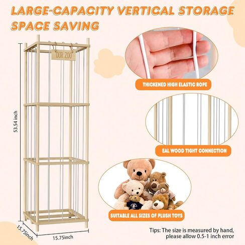 Stuffed Animal Storage, Wood Stuffed Animal Zoo Storage, 54 inch Large Plushy Organizers, Space Save Vertical Stuffed Animals Holder Holds 50+ Stuffed Animals for Nursery Playroom Bedroom (Log Color) in Saudi Arabia