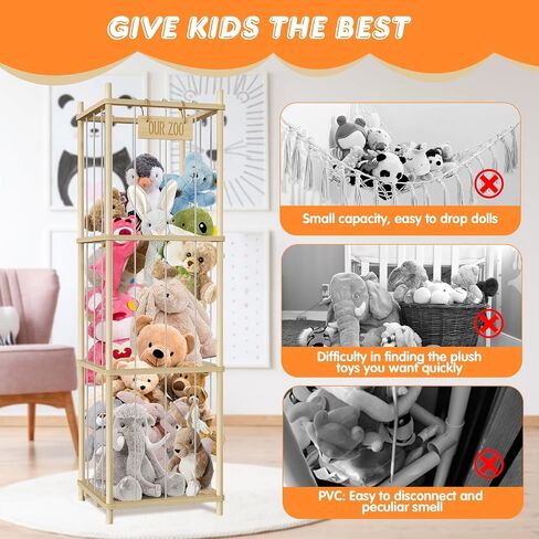 Stuffed Animal Storage, Wood Stuffed Animal Zoo Storage, 54 inch Large Plushy Organizers, Space Save Vertical Stuffed Animals Holder Holds 50+ Stuffed Animals for Nursery Playroom Bedroom (Log Color) in Saudi Arabia
