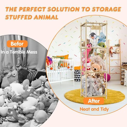 Stuffed Animal Storage, Wood Stuffed Animal Zoo Storage, 54 inch Large Plushy Organizers, Space Save Vertical Stuffed Animals Holder Holds 50+ Stuffed Animals for Nursery Playroom Bedroom (Log Color) in Saudi Arabia