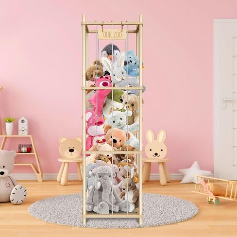 Stuffed Animal Storage, Wood Stuffed Animal Zoo Storage, 54 inch Large Plushy Organizers, Space Save Vertical Stuffed Animals Holder Holds 50+ Stuffed Animals for Nursery Playroom Bedroom (Log Color) in Saudi Arabia