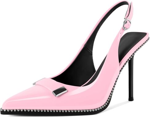 Esvowido Women Slingback Heels Pointed Toe Stiletto Slip-on Pumps Backless 4 Inch Ankle Strap High Heels for Women in Saudi Arabia
