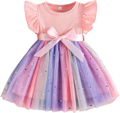 1-5Y Baby Toddler Girl Ruffle Tutu Dress Kids Girl Sleeveless Tulle Dresses Ribbed Tops Stars Skirt Birthday Outfits in Saudi Arabia