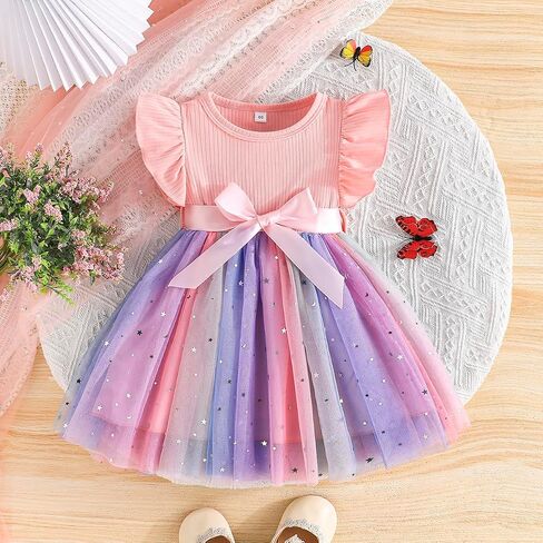 1-5Y Baby Toddler Girl Ruffle Tutu Dress Kids Girl Sleeveless Tulle Dresses Ribbed Tops Stars Skirt Birthday Outfits in Saudi Arabia