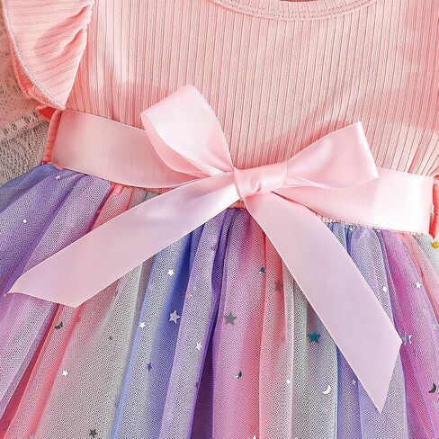 1-5Y Baby Toddler Girl Ruffle Tutu Dress Kids Girl Sleeveless Tulle Dresses Ribbed Tops Stars Skirt Birthday Outfits in Saudi Arabia