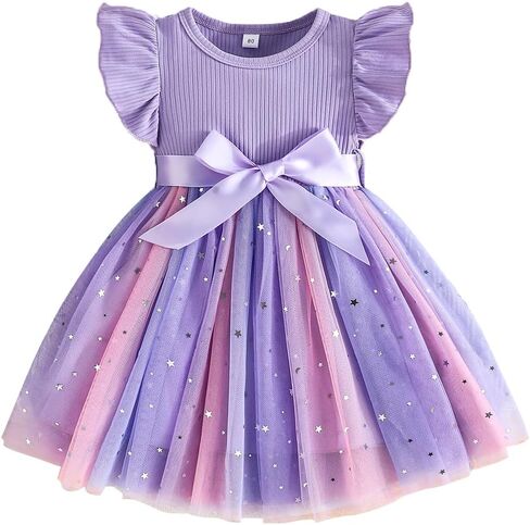 1-5Y Baby Toddler Girl Ruffle Tutu Dress Kids Girl Sleeveless Tulle Dresses Ribbed Tops Stars Skirt Birthday Outfits in Saudi Arabia
