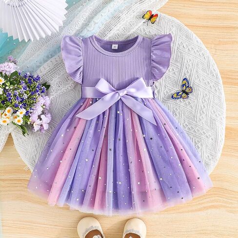 1-5Y Baby Toddler Girl Ruffle Tutu Dress Kids Girl Sleeveless Tulle Dresses Ribbed Tops Stars Skirt Birthday Outfits in Saudi Arabia